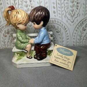 Moppets 1971 Fran Mar Vintage Couple Sitting On Bench Figurine With Original Tag